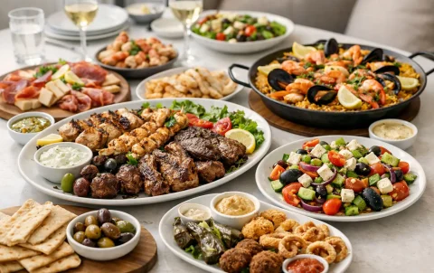 Menú para grupos con varias opciones mediterráneas
